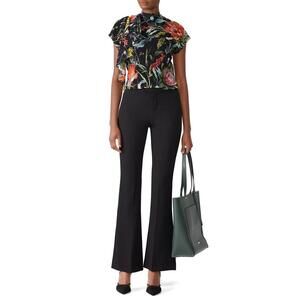 Fuzzi Black Floral Side Ruffle Blouse Size M with Hole